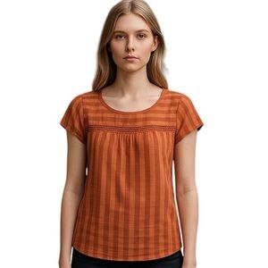 ModCloth Mauve Linen Blend Stripe Mesh Detail Blouse XXS (XS) | Oversized NWT